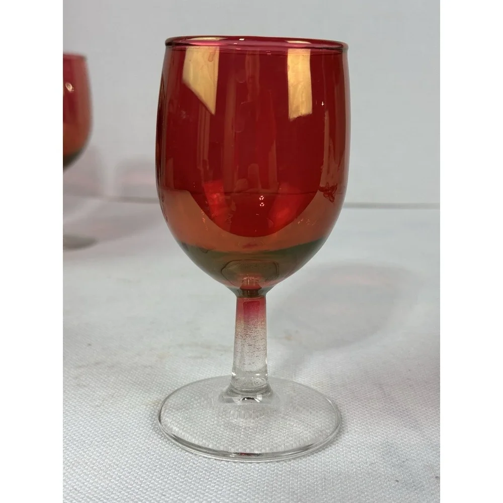 Vintage cranberry stain tulip‎ wine glasses 6 oz set of 5